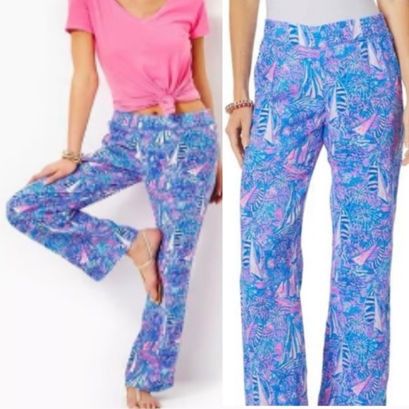 Lilly Pulitzer Deri Palazzo Trousers with Sailboat & Fireworks print - Picture 2 of 11